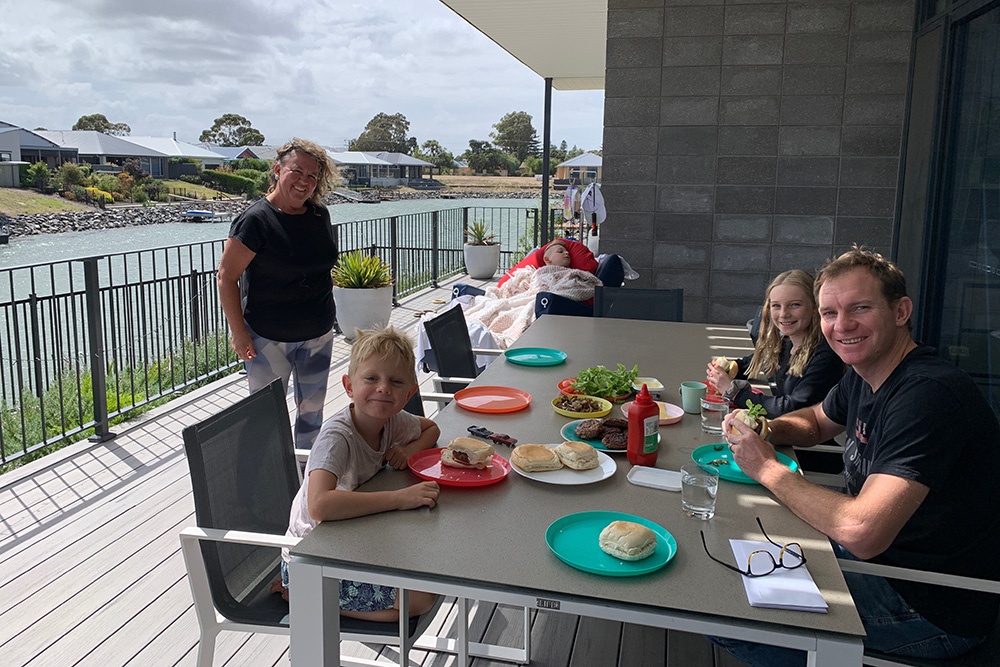Petrick family enjoyin lunch at the Beach House.