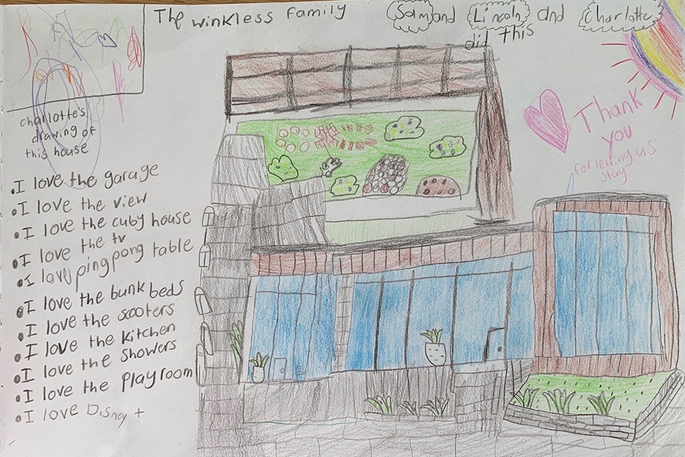 Sam and Charlotte’s drawing of the Beach House from 2021. 