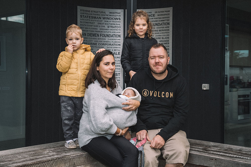 Olivier-Goossens family sat outside at the Laklinyeri Beach House. 