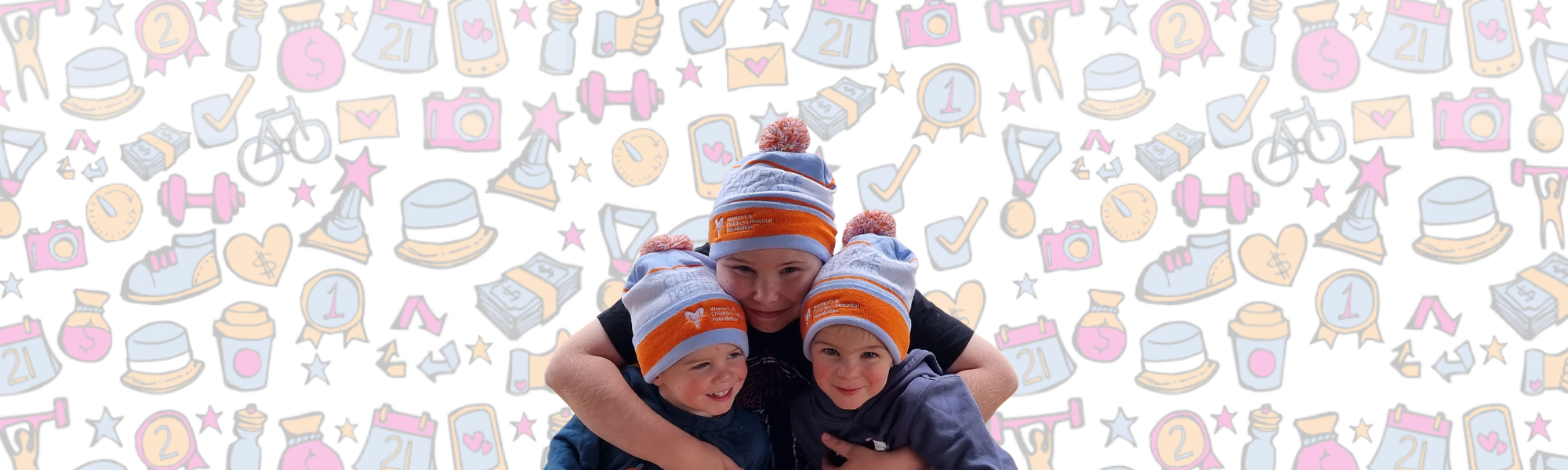 Three brothers with Challenge 21 beanies