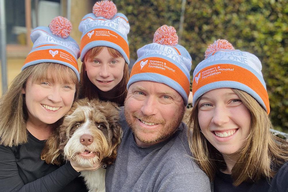 Teiana (far right) with her family in Challenge 21 beanies. 